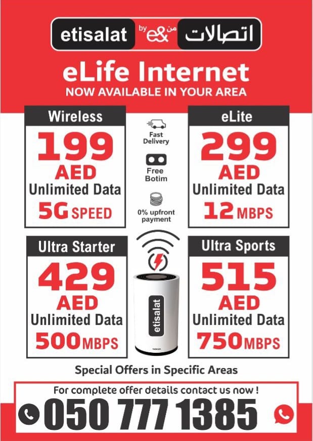 Etisalat Elife Home Internet Wifi Plans in Dubai