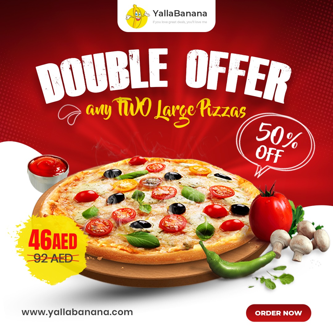 Double Offer Any Two Large Pizzas in Dubai