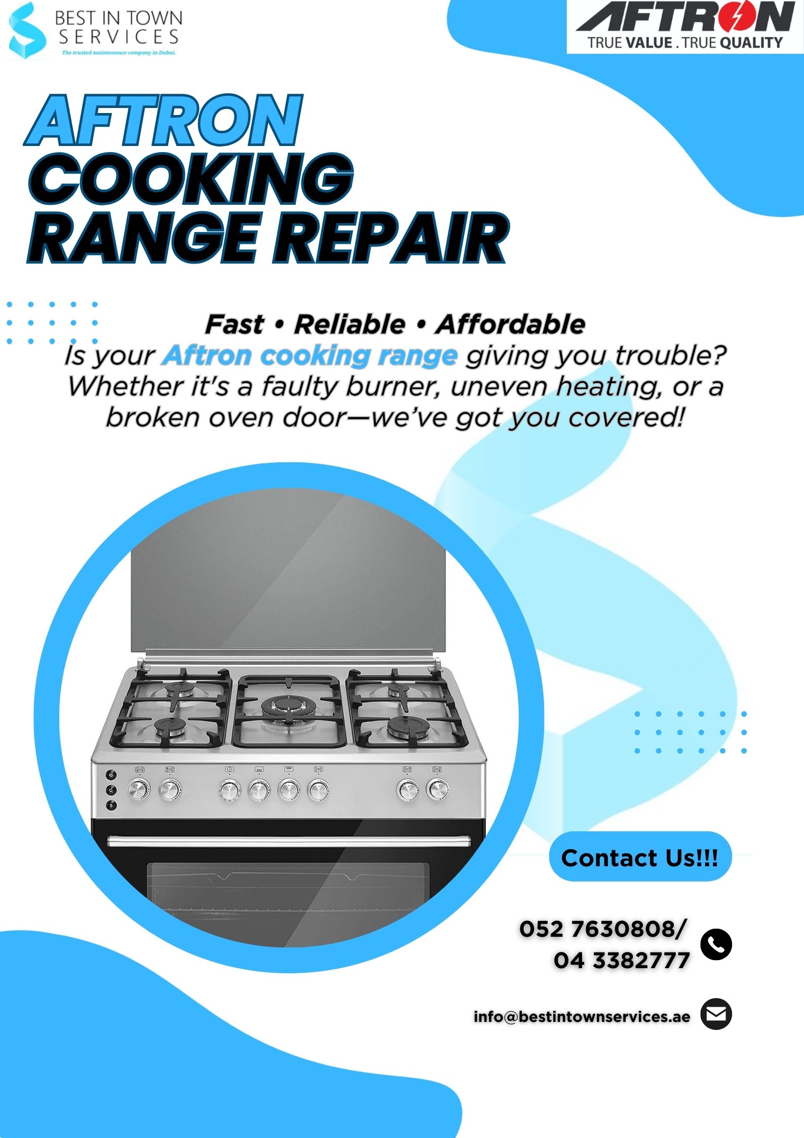 Aftron Cooking Range Repair Services in Dubai