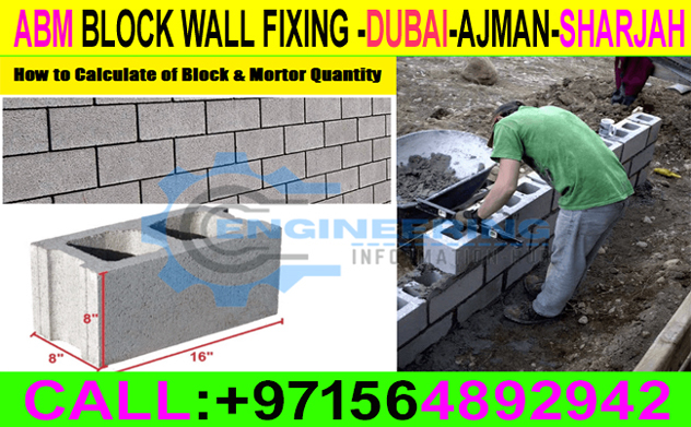 Block Wall Fixing Work Contractor Ajman Sharjah Dubai