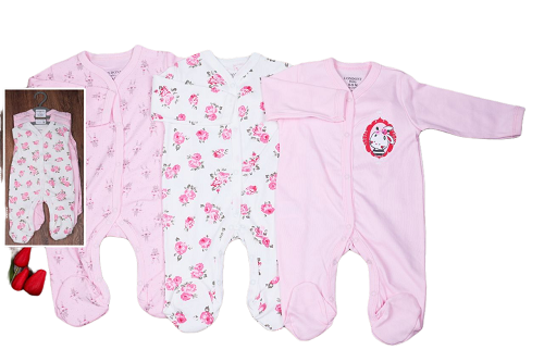 Rompers And Jumpsuits Baby Girls Pack Of 3 Sleepsuit Set Rompers, Long Sleeve