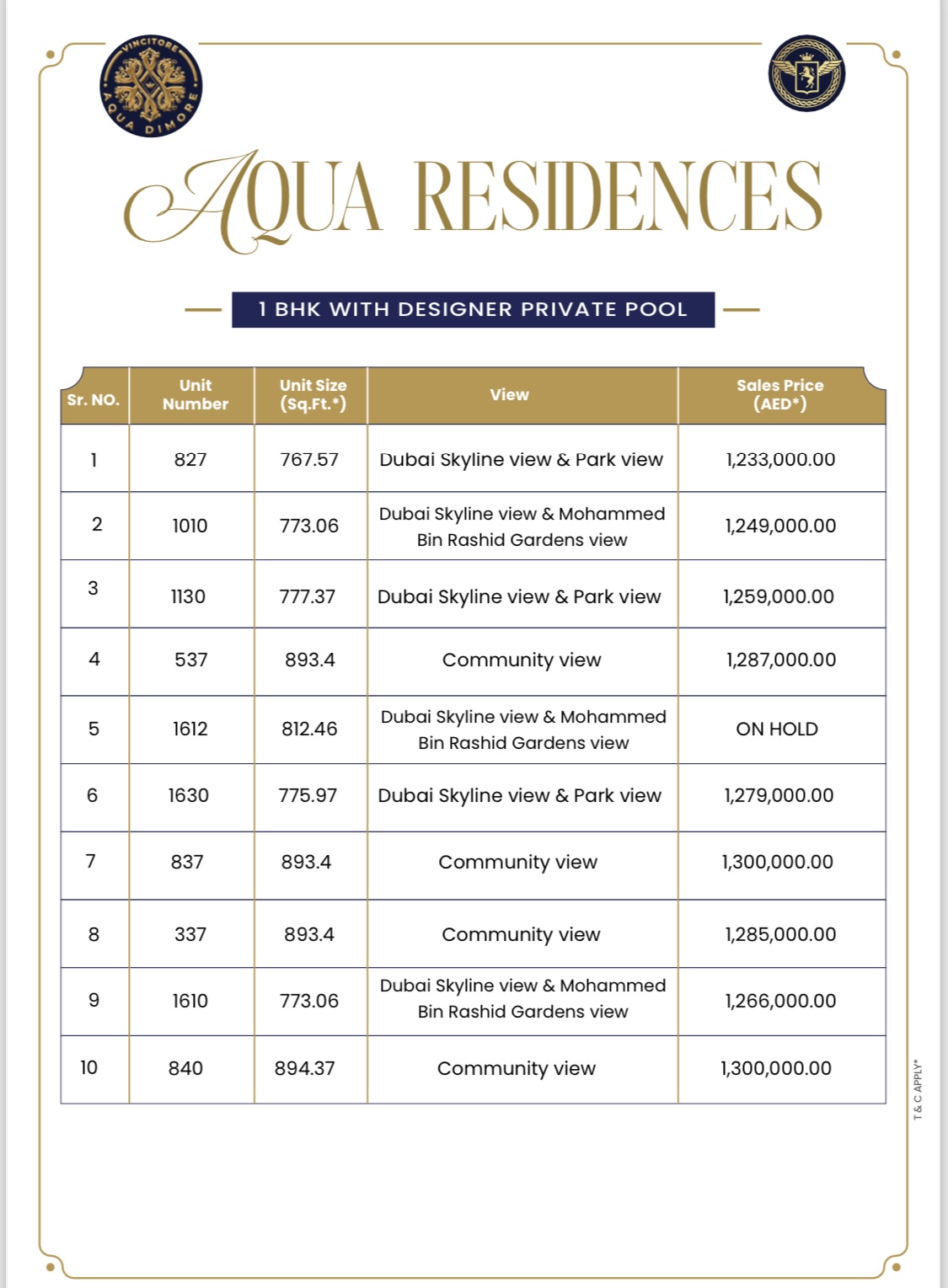 Aqua Dimore Residents for Sale in Dubai