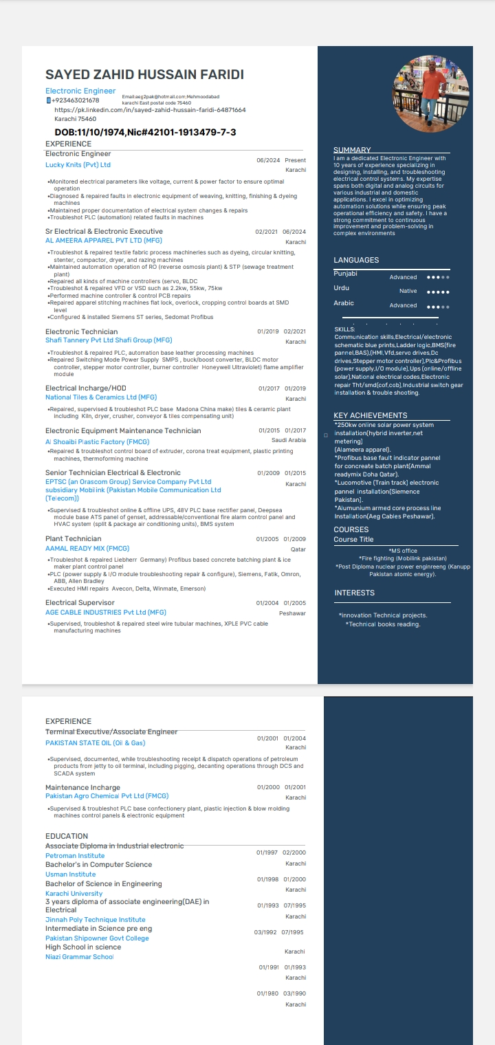 Electrical, Electronic And Automation Expert Troubleshooting And Implementation Specialist Looking New Role