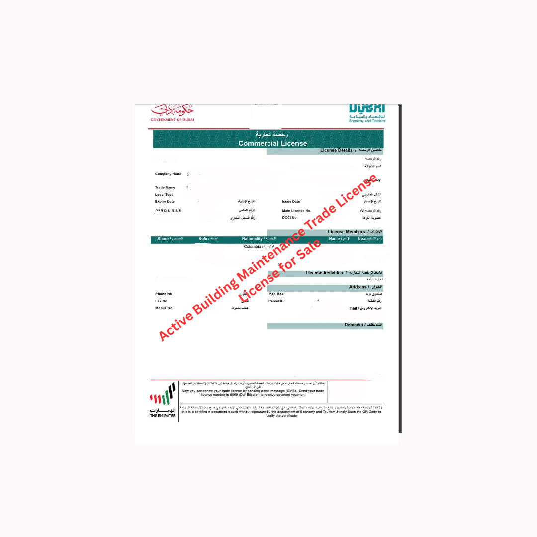 Active Building Maintenance License For Sale