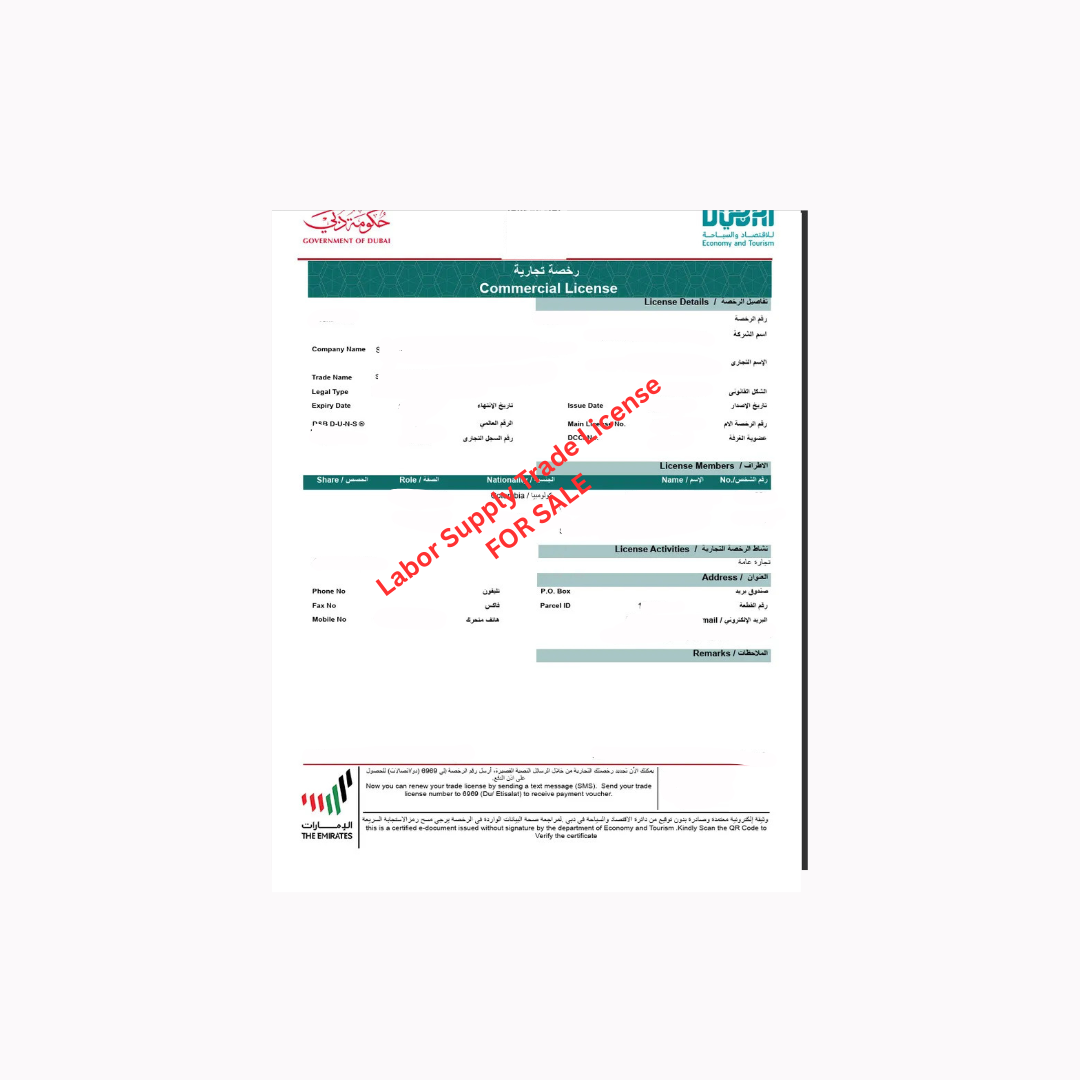 Labor Supply Trade License in Dubai