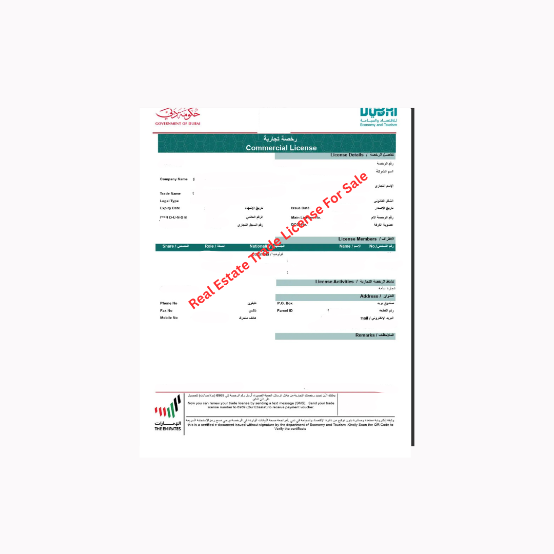 Real Estate Trade License For Sale in Dubai