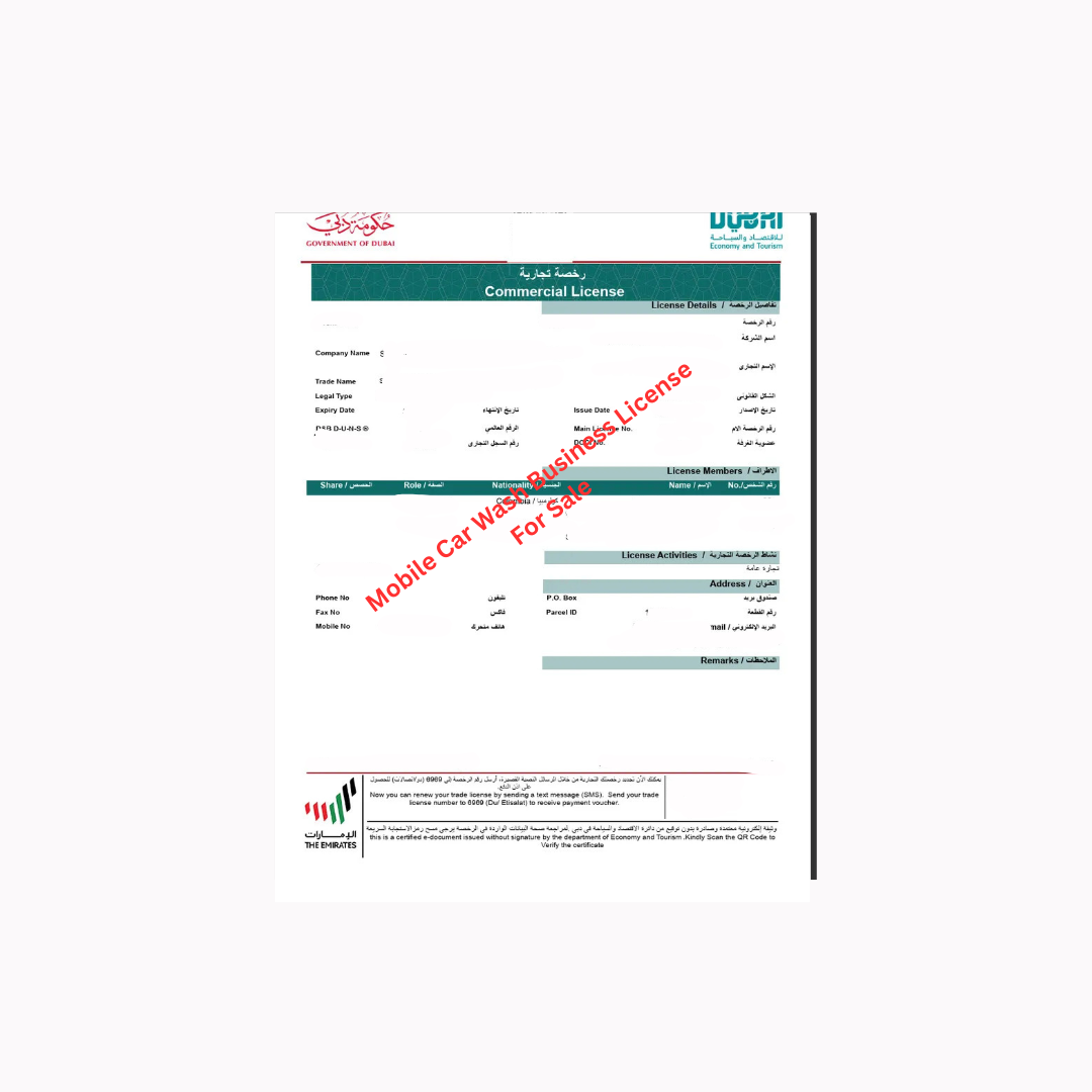 Mobile Car Wash Business License For Sale in Dubai