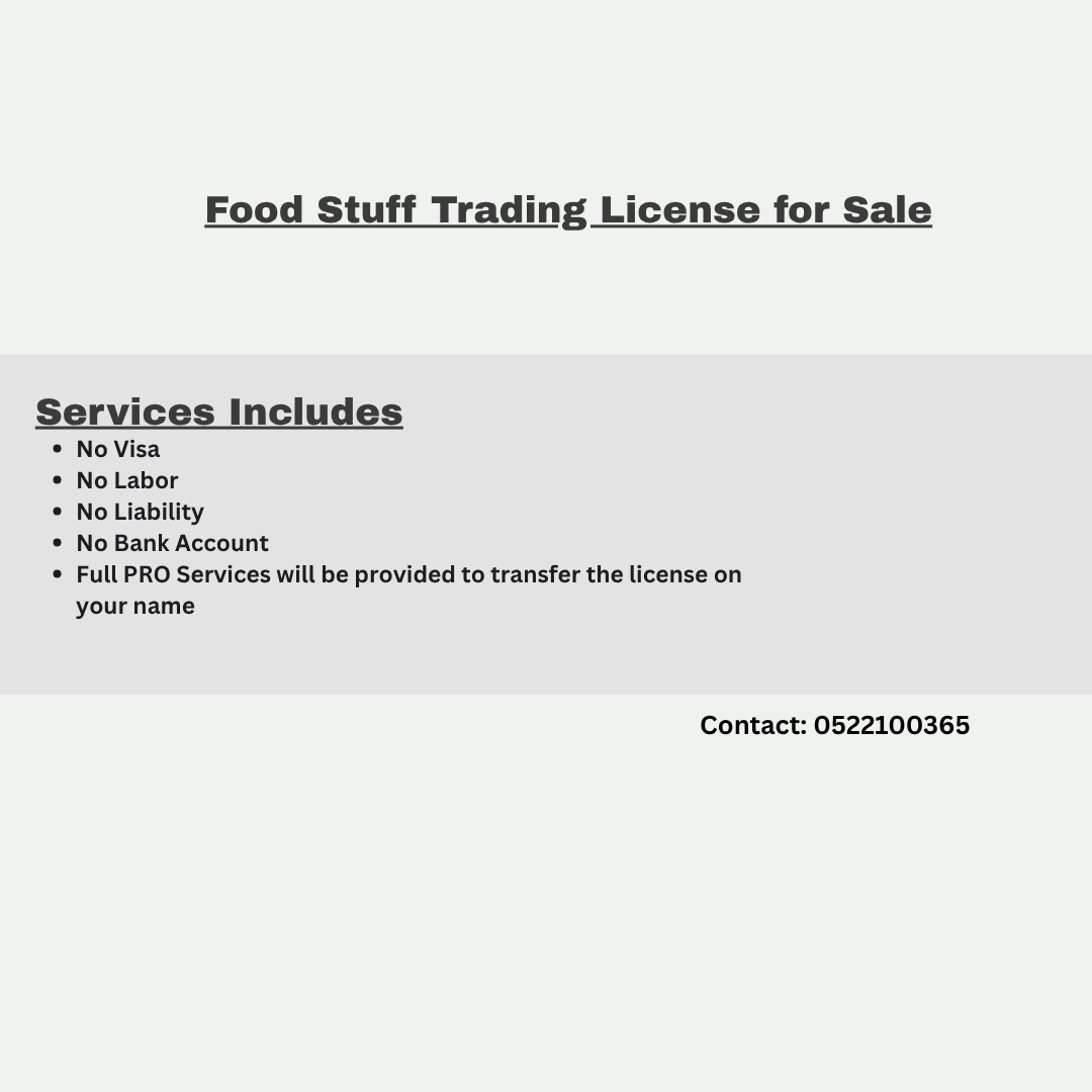 Food Stuff Trading License For Sale in Dubai