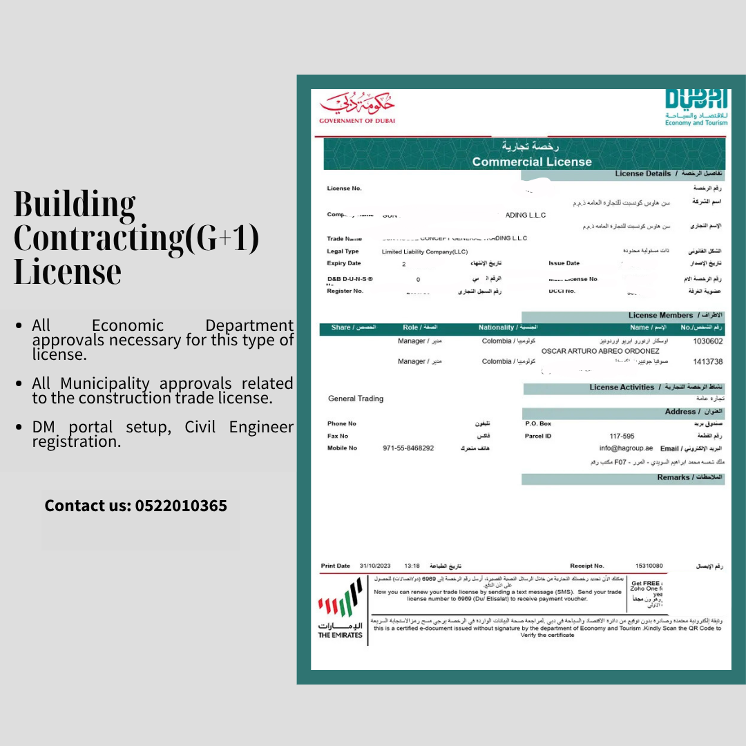 Building Contracting License Registration in Dubai