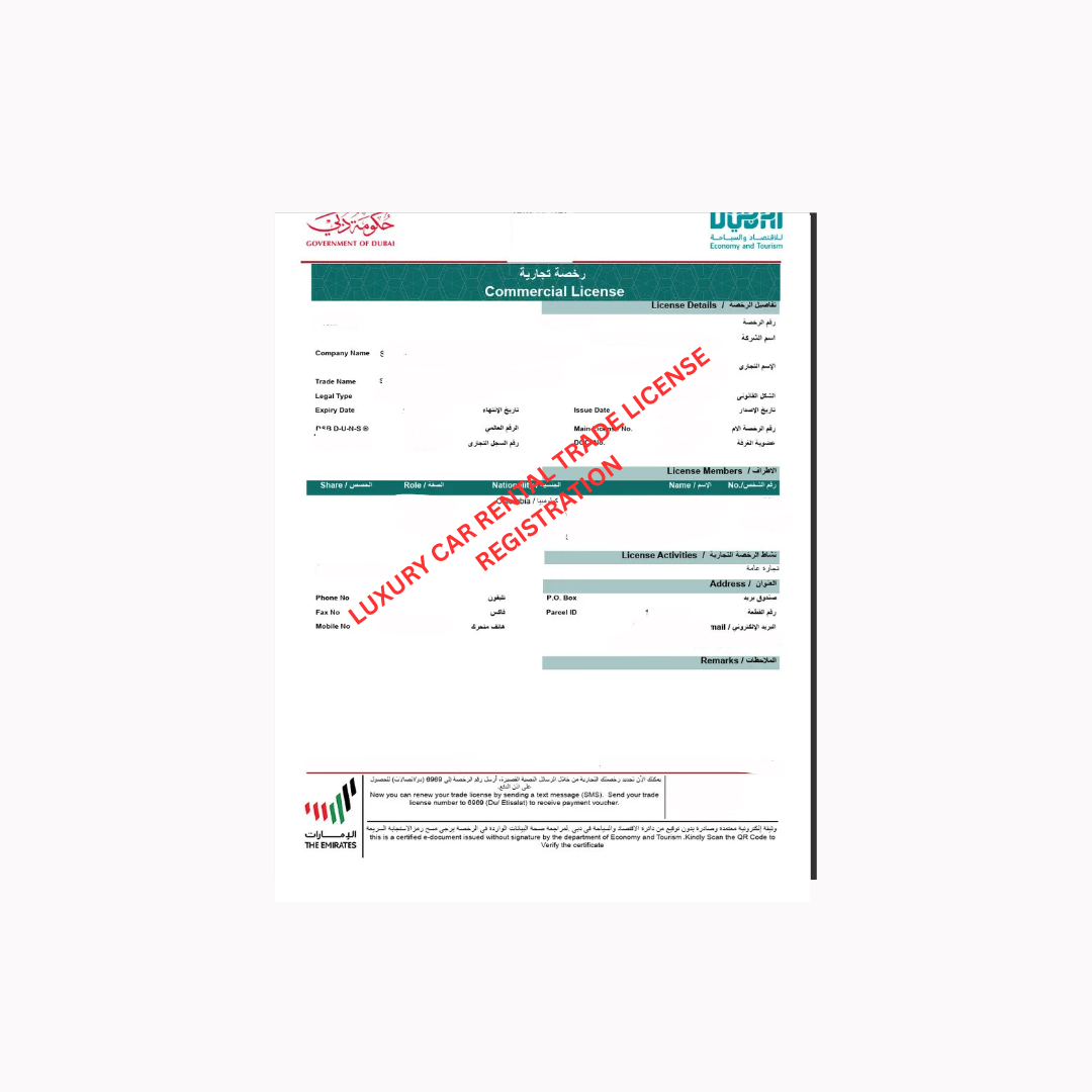 Car Rental License Registration in Dubai