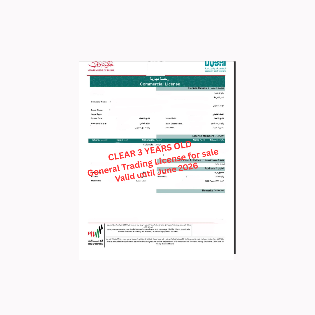 3 Years Old General Trading License for Sale