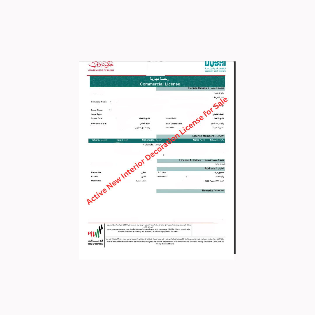 Active Interior License For Sale in Dubai