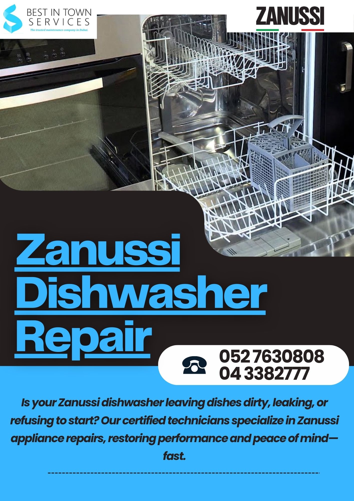 Zanussi Dishwasher Repair Services in Dubai