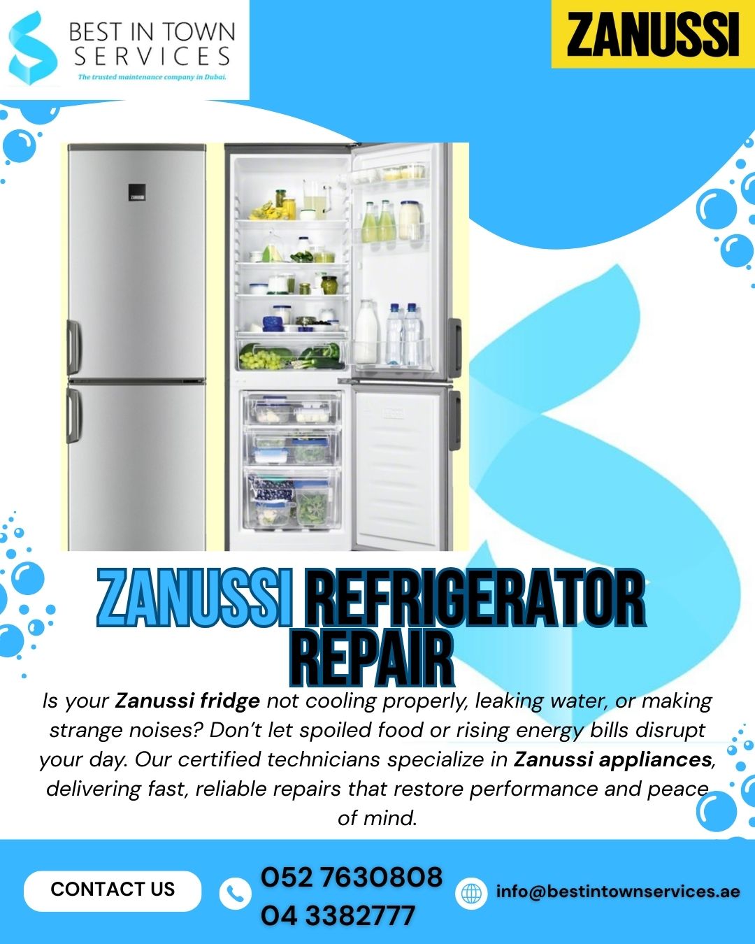Zanussi Refrigerator Repair Services in Dubai